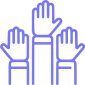 Volunteer Training Program Icon for Service Course Icon of raised hands, signifying participation and community service in the Volunteer Training Program